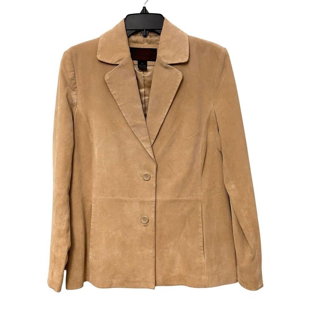 Siena Women's Tan Suede Leather Blazer Jacket Size 10 Two Button Career